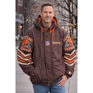 Vintage Cleveland Browns Starter Pro Line NFL Puffer Jacket Hooded XL 90s